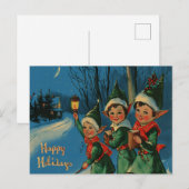 Vintage Retro Kerst: Gelukkige Elfen Feestdagenkaart (Voorkant / Achterkant)