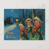 Vintage Retro Kerst: Gelukkige Elfen Feestdagenkaart (Voorkant)