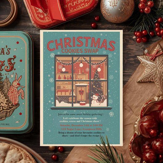 Vintage Retro Kerst Koekjes Uitwisselen Kaart