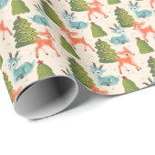Vintage Retro Kerst Reindeer Cadeaupapier (Rol Hoek)