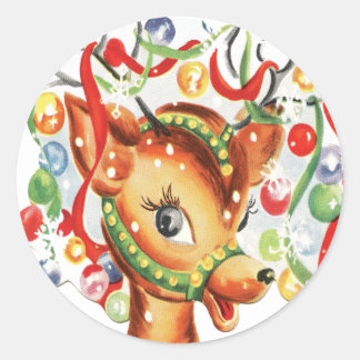 Vintage Retro Kerst Rendier Confetti Ronde Sticker