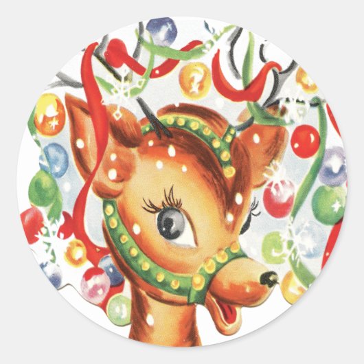 Vintage Retro Kerst Rendier Confetti Ronde Sticker (Voorkant)
