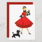 Vintage Retro Kerst Vrouw met Poodle Feestdagenkaart (Voorkant / Achterkant)