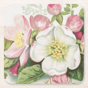 Vintage Retro Kerstkaart, Appelbloesem Kartonnen Onderzetters