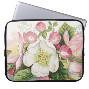 Vintage Retro Kerstkaart, Appelbloesem Laptop Sleeve