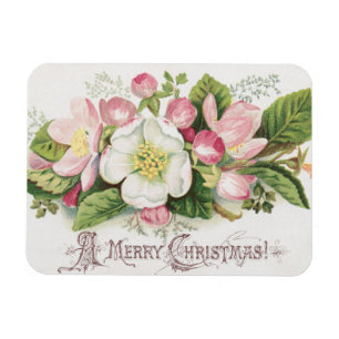 Vintage Retro Kerstkaart, Appelbloesem Magneet