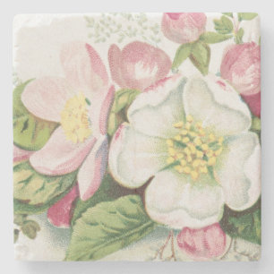 Vintage Retro Kerstkaart, Appelbloesem Stenen Onderzetter