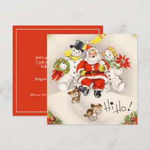 Vintage Retro Kerstman Sneeuwman Cute Puppies