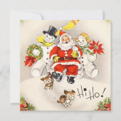 Vintage Retro Kerstman Sneeuwman Cute Puppies (Voorkant)