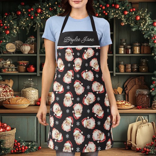 Vintage Retro Kerstman Zwart Gepersonaliseerd Schort