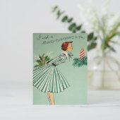 Vintage Retro Kerstmis Briefkaart (Staand voorkant)