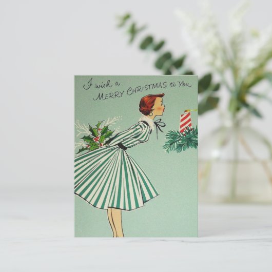 Vintage Retro Kerstmis Briefkaart (Staand voorkant)