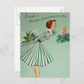 Vintage Retro Kerstmis Briefkaart (Voorkant / Achterkant)