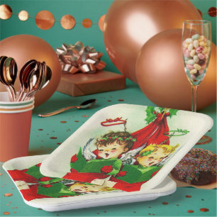 Vintage retro Kerstmis die kinder bord opslaan