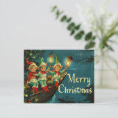 Vintage Retro Kerstmis: Gelukkige Elfen Feestdagenkaart (Staand voorkant)