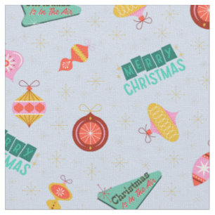 Vintage Retro Kerstmis Jaren '60 op Lichtblauw Stof