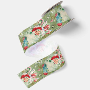 Vintage Retro Kerstmis Kousen van Sinterklaas Satijnen Lint
