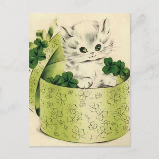 Vintage Retro Kitten Saint Patrick's Day Briefkaart (Voorkant)