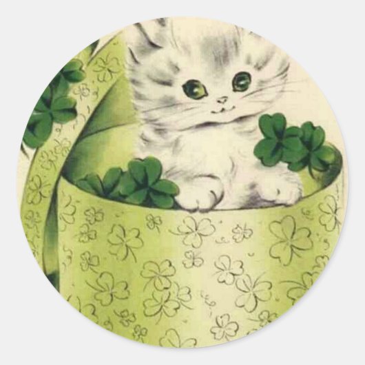 Vintage Retro Kitten Saint Patrick's Day Ronde Sticker (Voorkant)