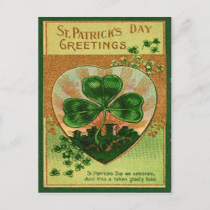 Vintage Retro Klaver St. Patrick Wenskaart Briefkaart