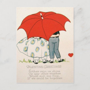 Vintage Retro Koppel Onder Paraplu Valentijnkaart Feestdagenkaart