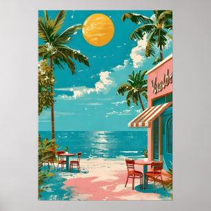 Vintage Retro Kust Strand Café Muur Kunst Poster