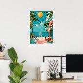 Vintage Retro Kust Strand Café Muur Kunst Poster (Thuiskantoor)