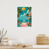 Vintage Retro Kust Strand Café Muur Kunst Poster (Keuken)