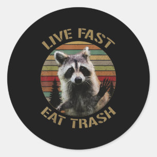 Vintage Retro Leef Snel Eet Afval Wasbeer Shirt Vo Ronde Sticker