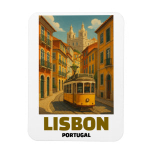 Vintage Retro Lissabon Portugal Tram Straatscène Magneet
