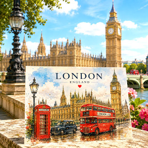 Vintage Retro Londen Big Ben UK Reizen Feestdagenkaart