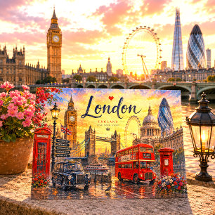 Vintage Retro Londen Stadspanorama Vakantie Feestdagenkaart