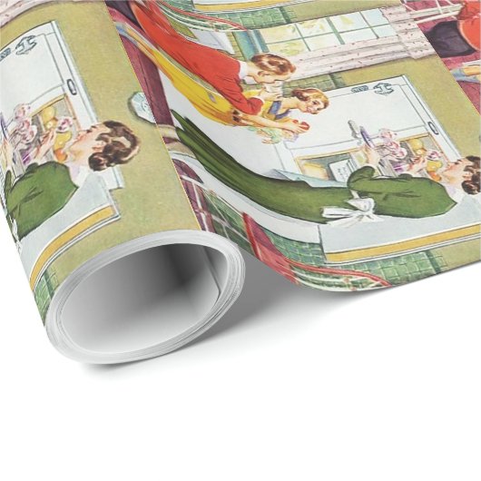 Vintage Retro mama en Kinderen Cadeaupapier (Rol Hoek)