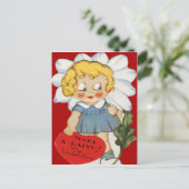 Vintage Retro Meisje met Daisy Valentine Card Feestdagenkaart (Staand voorkant)