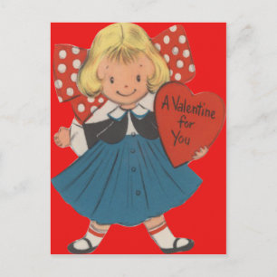 Vintage Retro Meisje Met Hart Valentijnkaart Feestdagenkaart