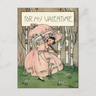 Vintage Retro Meisje Pakt Madeliefjes Valentijnkaa Feestdagenkaart
