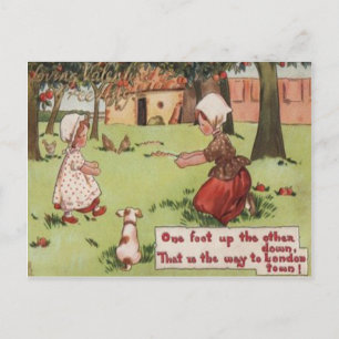 Vintage Retro Meisjes & Hond Valentijnkaart Feestdagenkaart