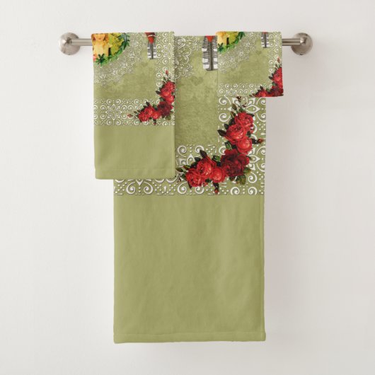 vintage Retro met kant en bloemen Bad Handdoek (Insitu)