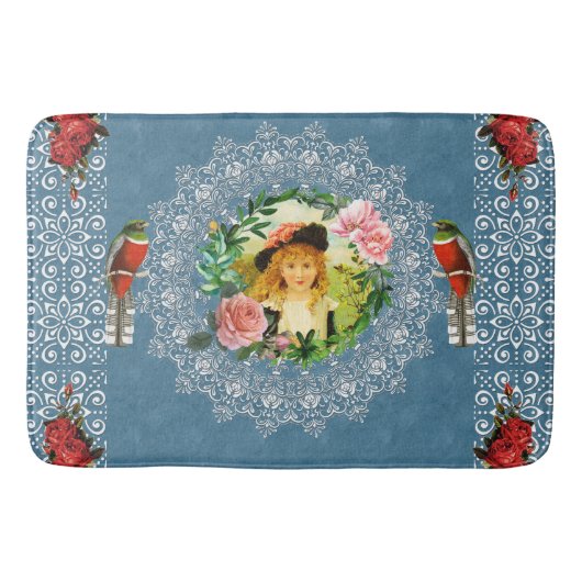 vintage Retro met kant en bloemen Badmat (Voorkant)