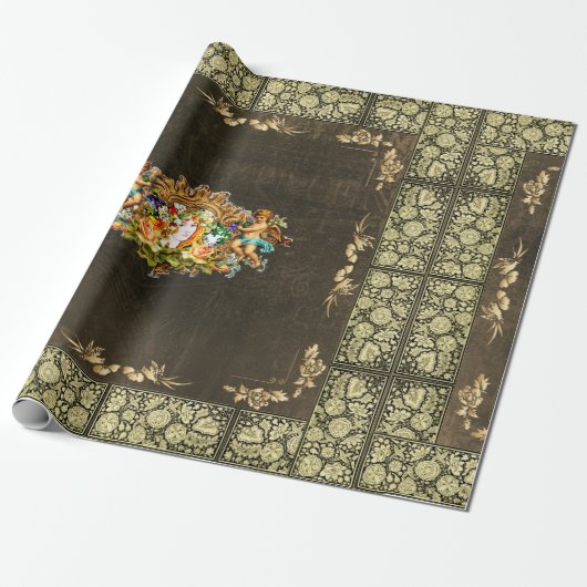 vintage Retro met kant en bloemen Cadeaupapier (Uitgerold)