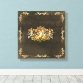 vintage Retro met kant en bloemen Canvas Afdruk (Insitu (Houten vloer))