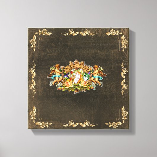 vintage Retro met kant en bloemen Canvas Afdruk (Voorkant)