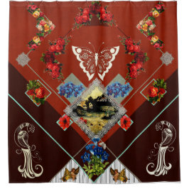 vintage Retro met kant en bloemen Douchegordijn