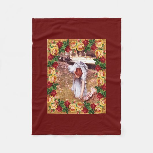 vintage Retro met kant en bloemen Fleece Deken (Voorkant)