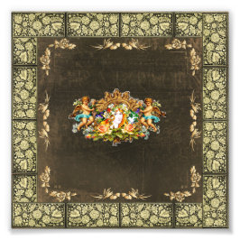 vintage Retro met kant en bloemen Foto Afdruk