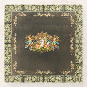 vintage Retro met kant en bloemen Glazen Onderzetter