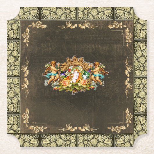 vintage Retro met kant en bloemen Kartonnen Onderzetters (Voorkant)