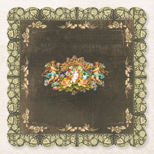 vintage Retro met kant en bloemen Kartonnen Onderzetters (Voorkant)