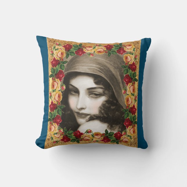 vintage Retro met kant en bloemen Kussen (Voorkant)