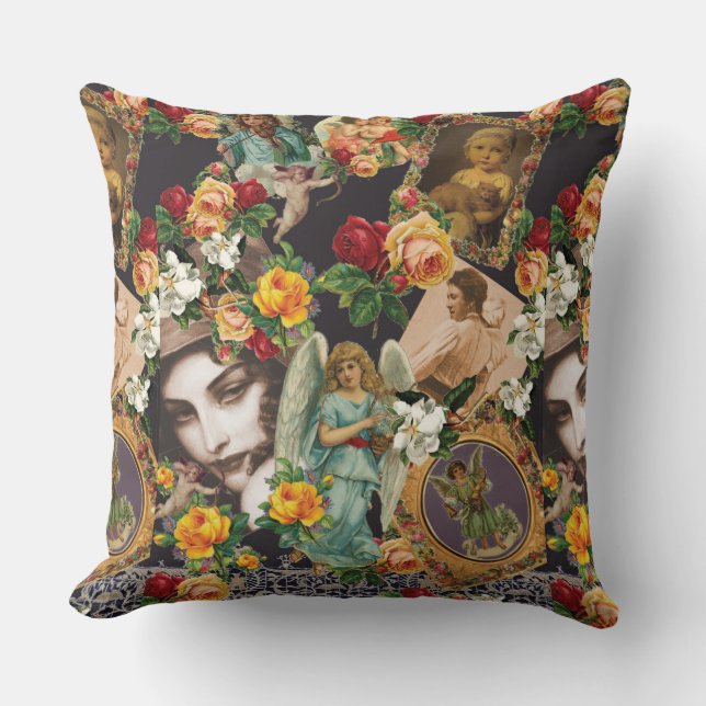 vintage Retro met kant en bloemen Kussen (Voorkant)